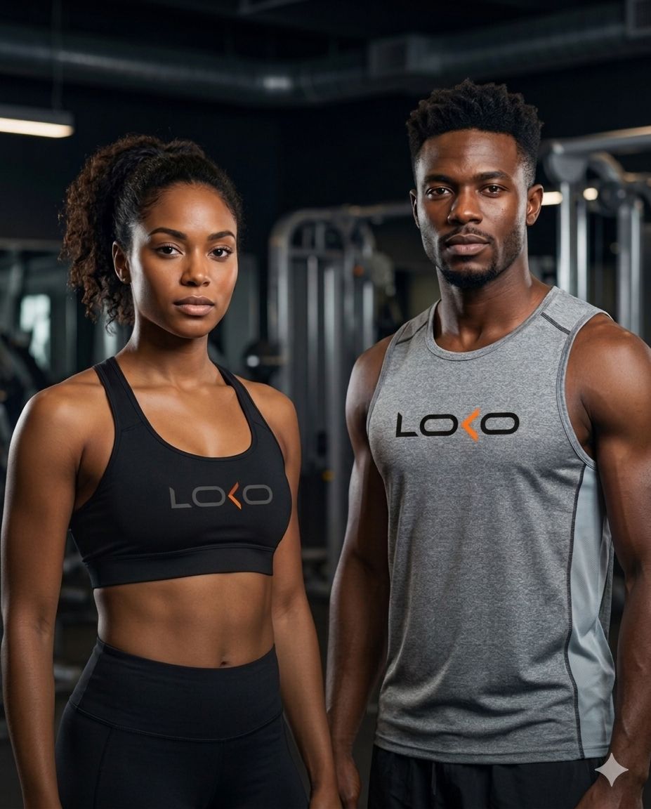 Two athletes in a gym wearing a LOCO sports bra and a grey LOCO tank